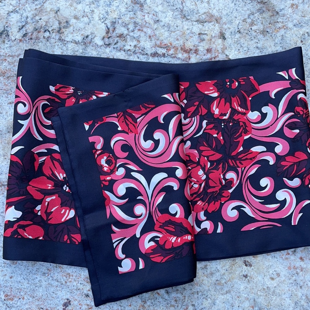 Silk Scarf Rectangular Double Sided -2 Layer, Ros… - image 6